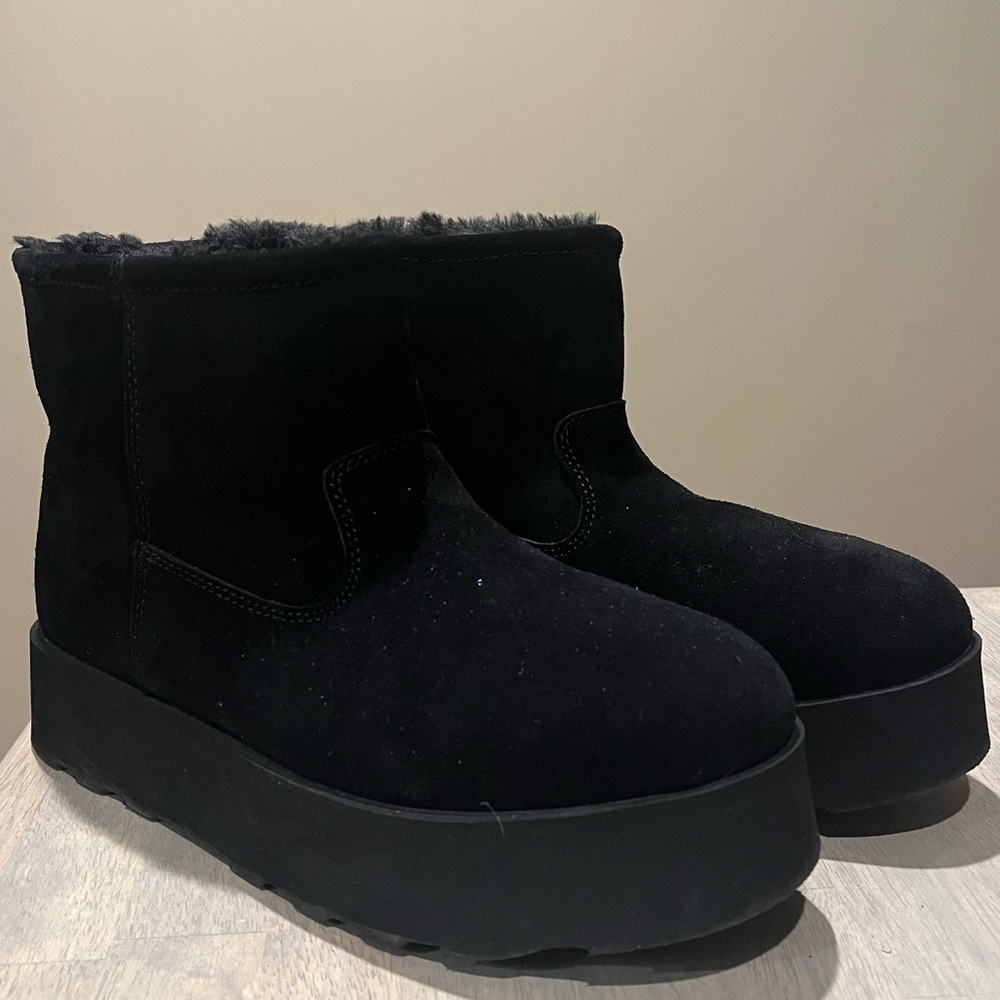 Off brand black suede platform Uggs